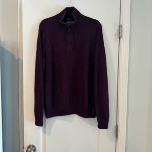 American Eagle Outfitters Men's Burgundy Half Zip-Up Sweater